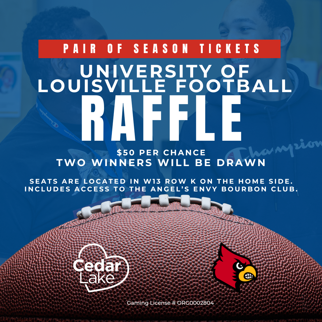 University of Louisville Football Raffle Tickets featuring a large football and cedar lake logo